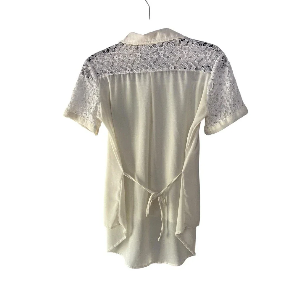 Vintage Romantic‎ Lace Yoke Button Down Blouse Size S Cream Tie Back Bridgerton - Picture 6 of 10